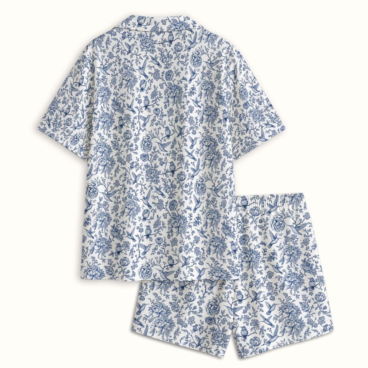 Blue Toile Hummingbird Floral Nurse Pajama Set