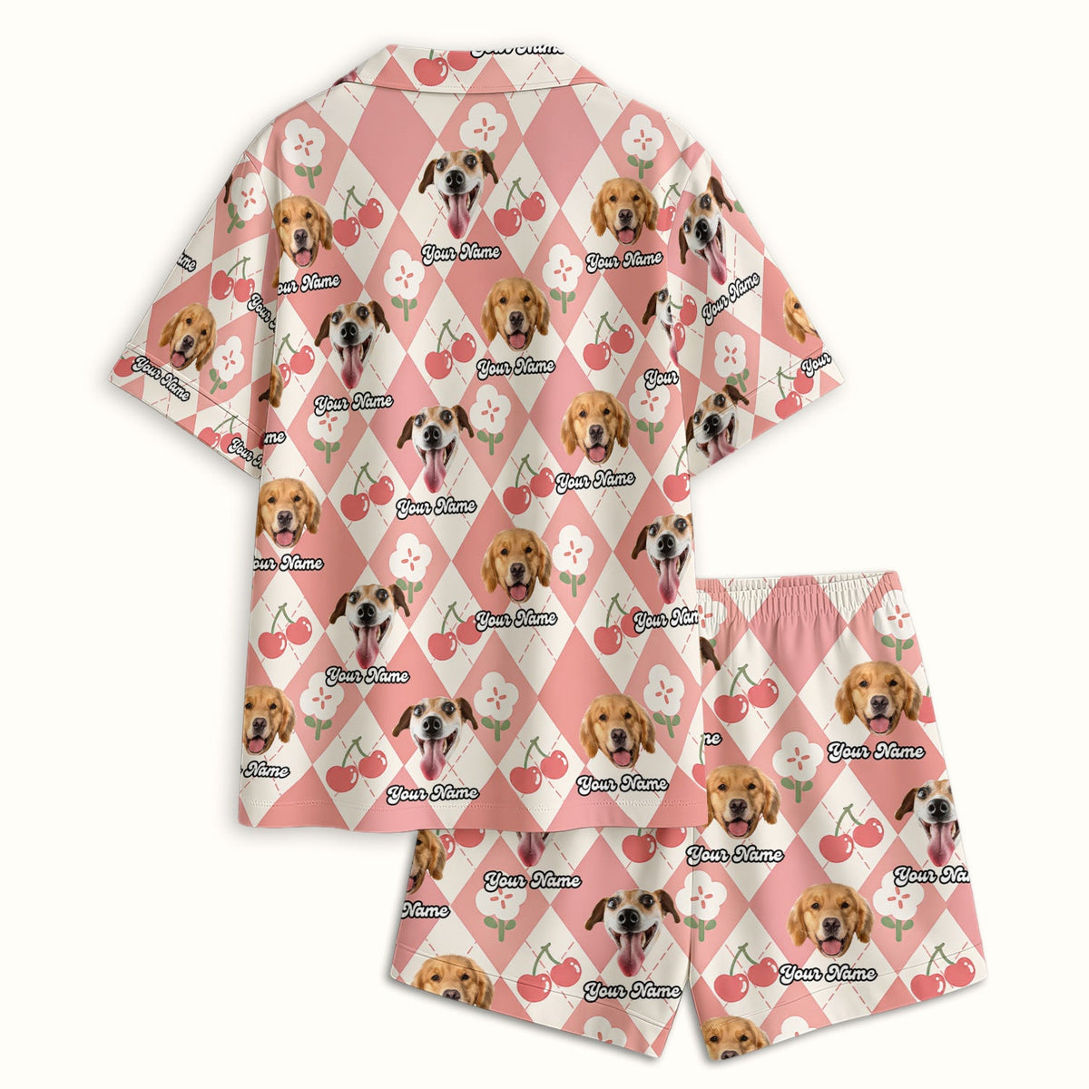 Dog Face Cherry Argyle Pajama Set