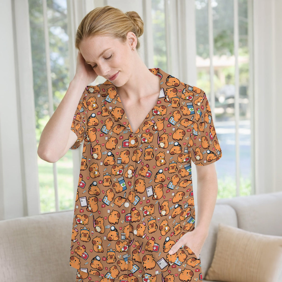 Capybara Stethoscope Medical Tools Nurse Pajama Set
