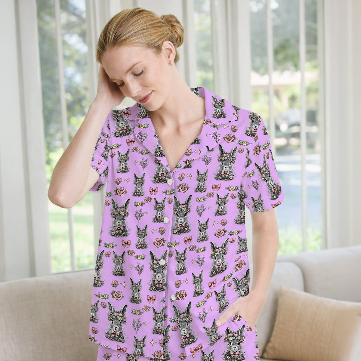 Vintage Floral Bunny Pajama Set - Easter Gift For Nurse