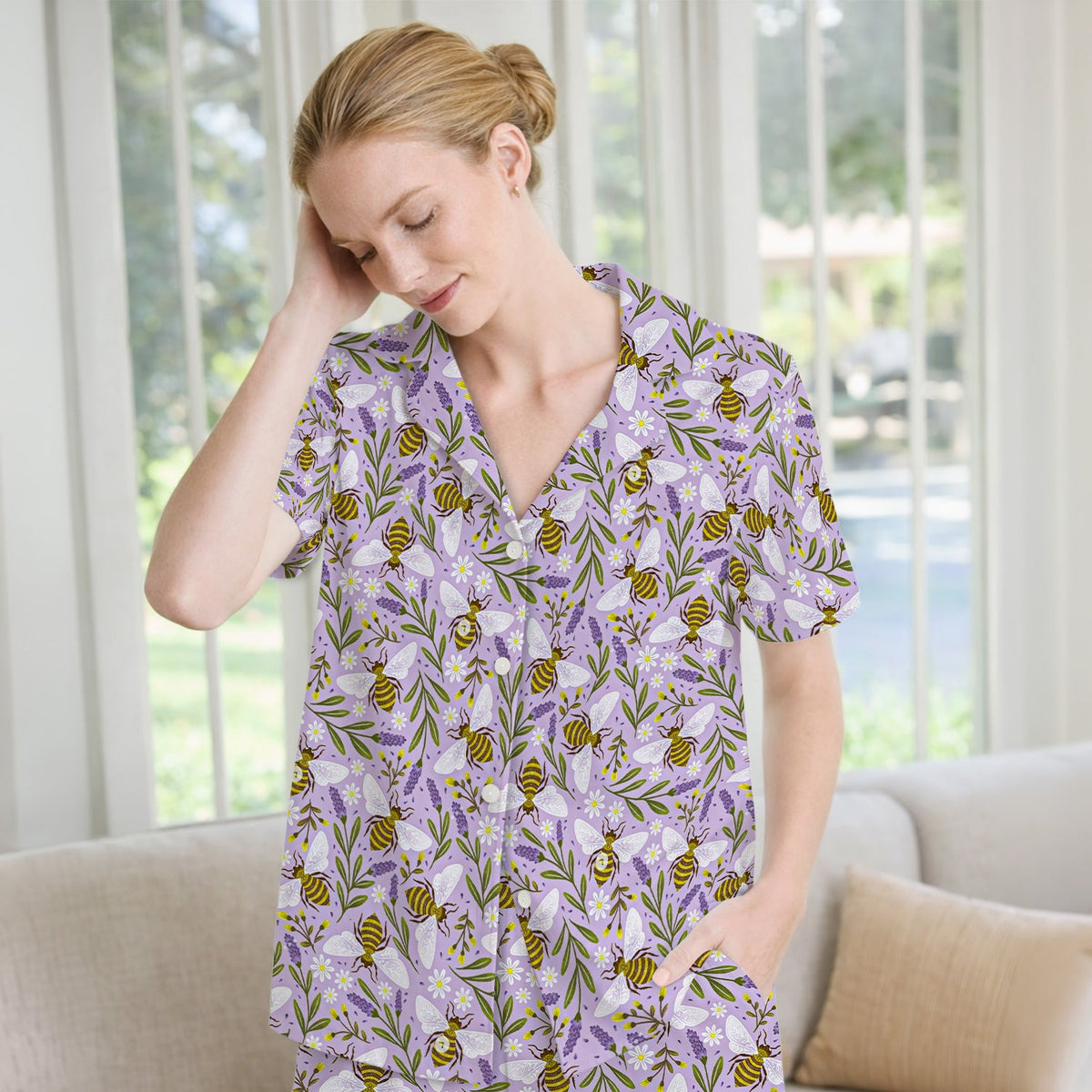 Lavender Bee Floral Pajama Set