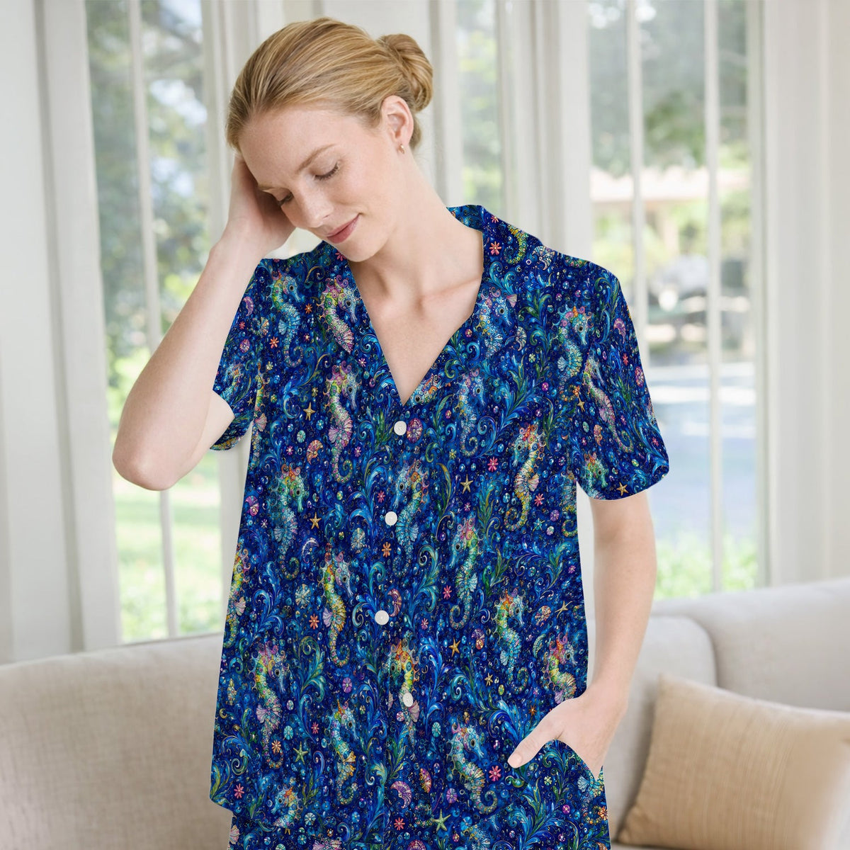Vibrant Seahorse Ocean Swirl Pajama Set