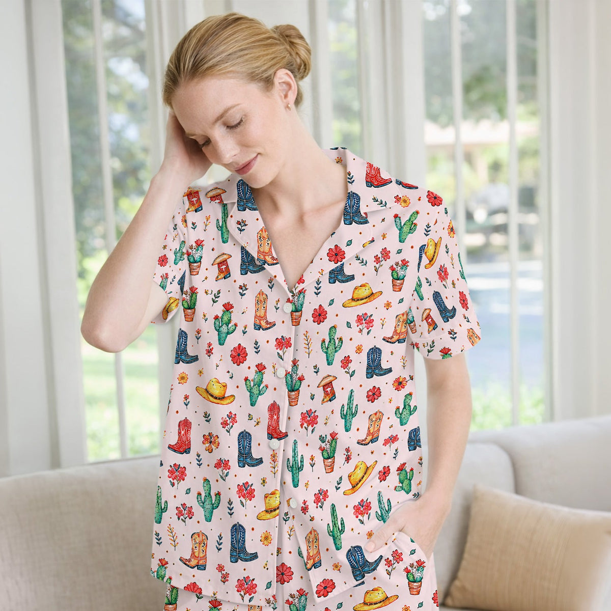 Whimsical Western Cactus Boots Pajama Set
