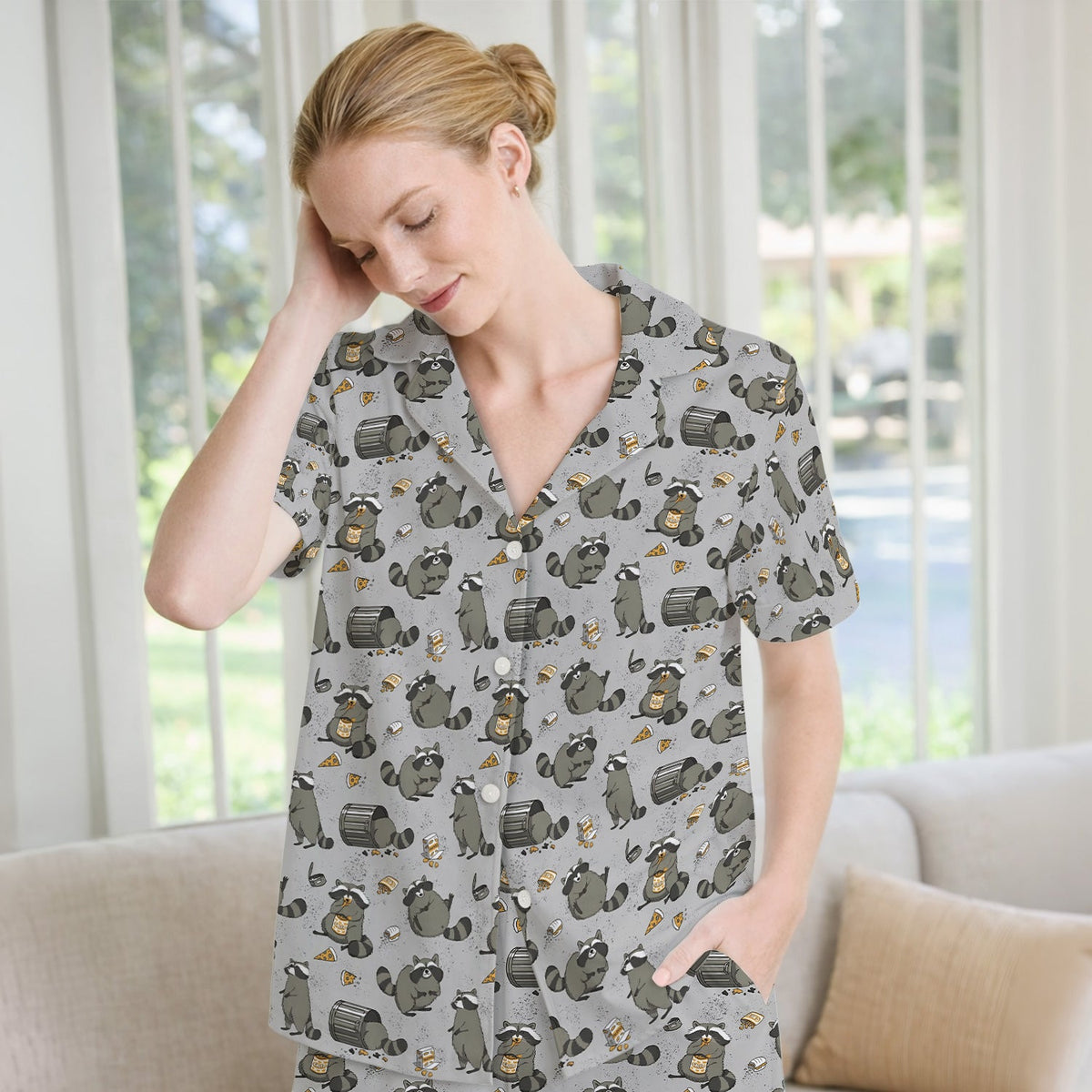Raccoon Snack Trash Can Pajama Set