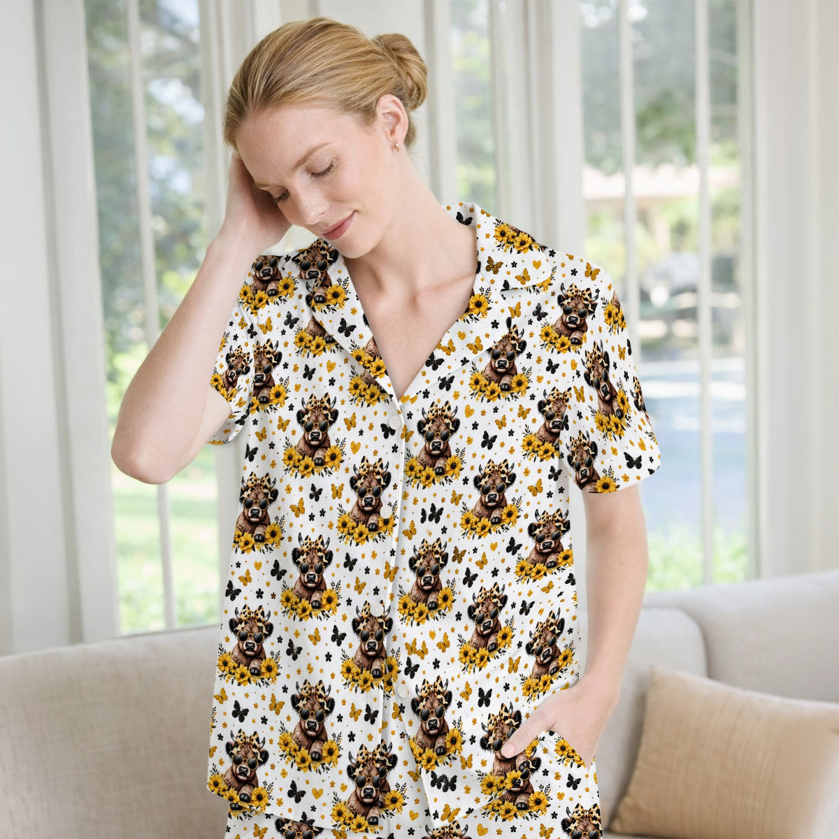 Cow Sunflower Bow Pajama Set
