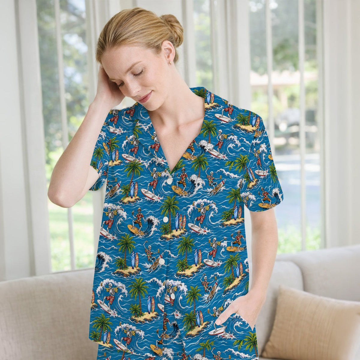 Spooky Tropical Skeleton Surfer Pajama Set
