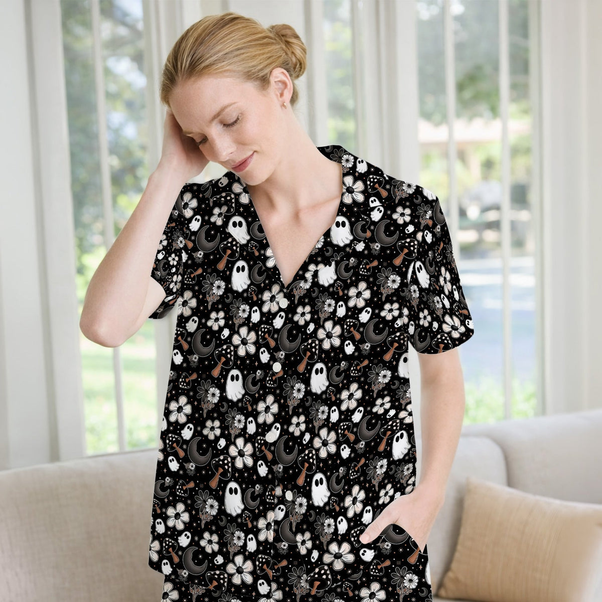 Floral Mushroom Ghost Pajama Set