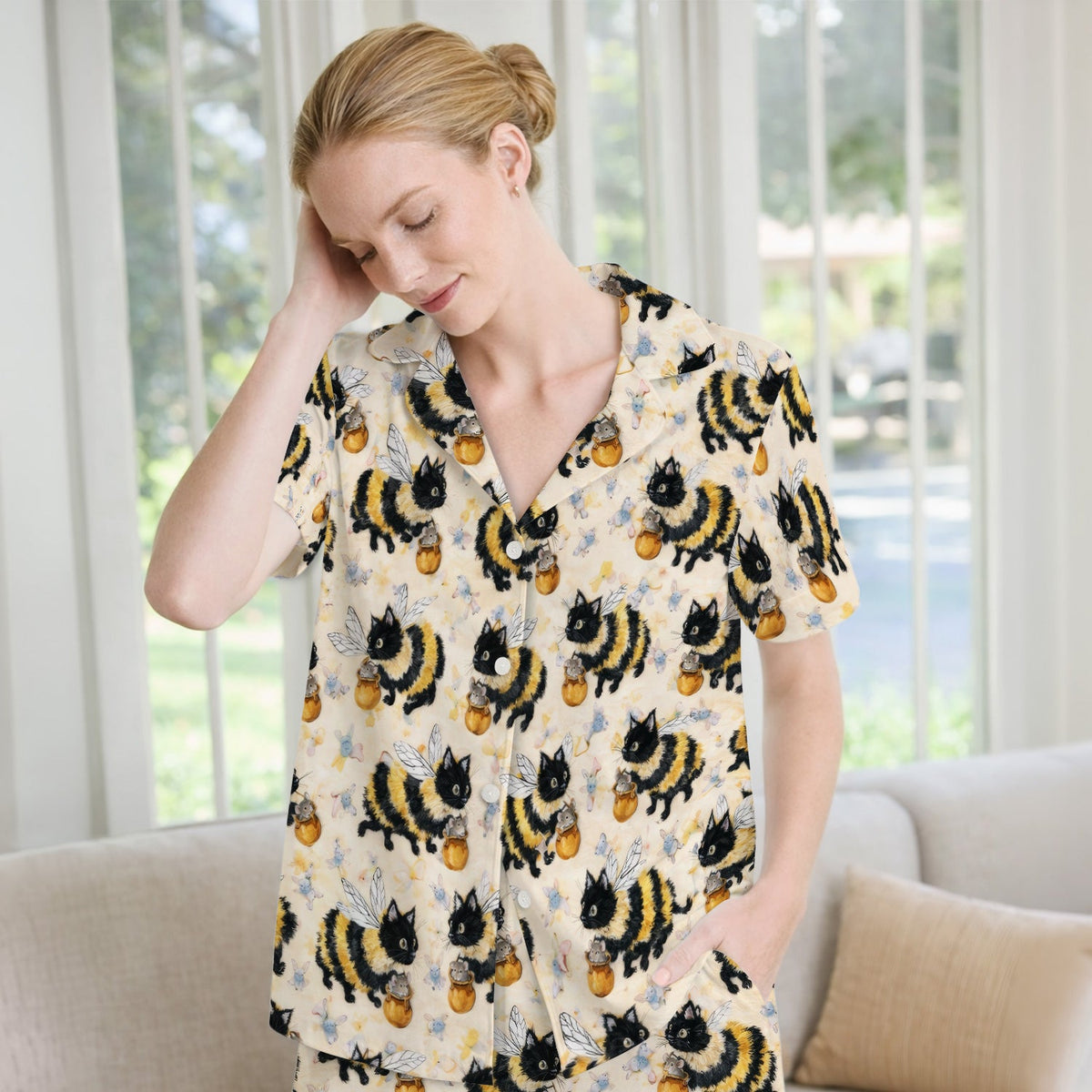 Adorable Bumblebee Cat Honey Jar Pajama Set