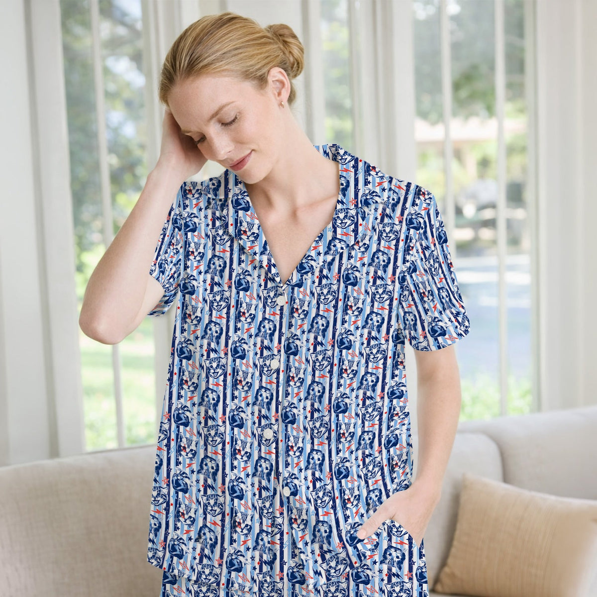 Cat Faces With Lightning Nurse Pajama Set