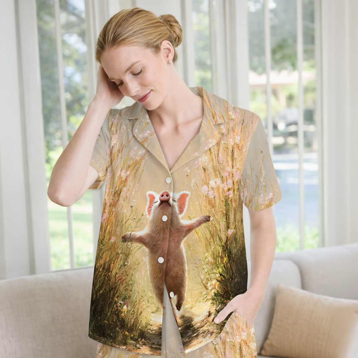 Pig Running Meadow Pajama Set For Nurse