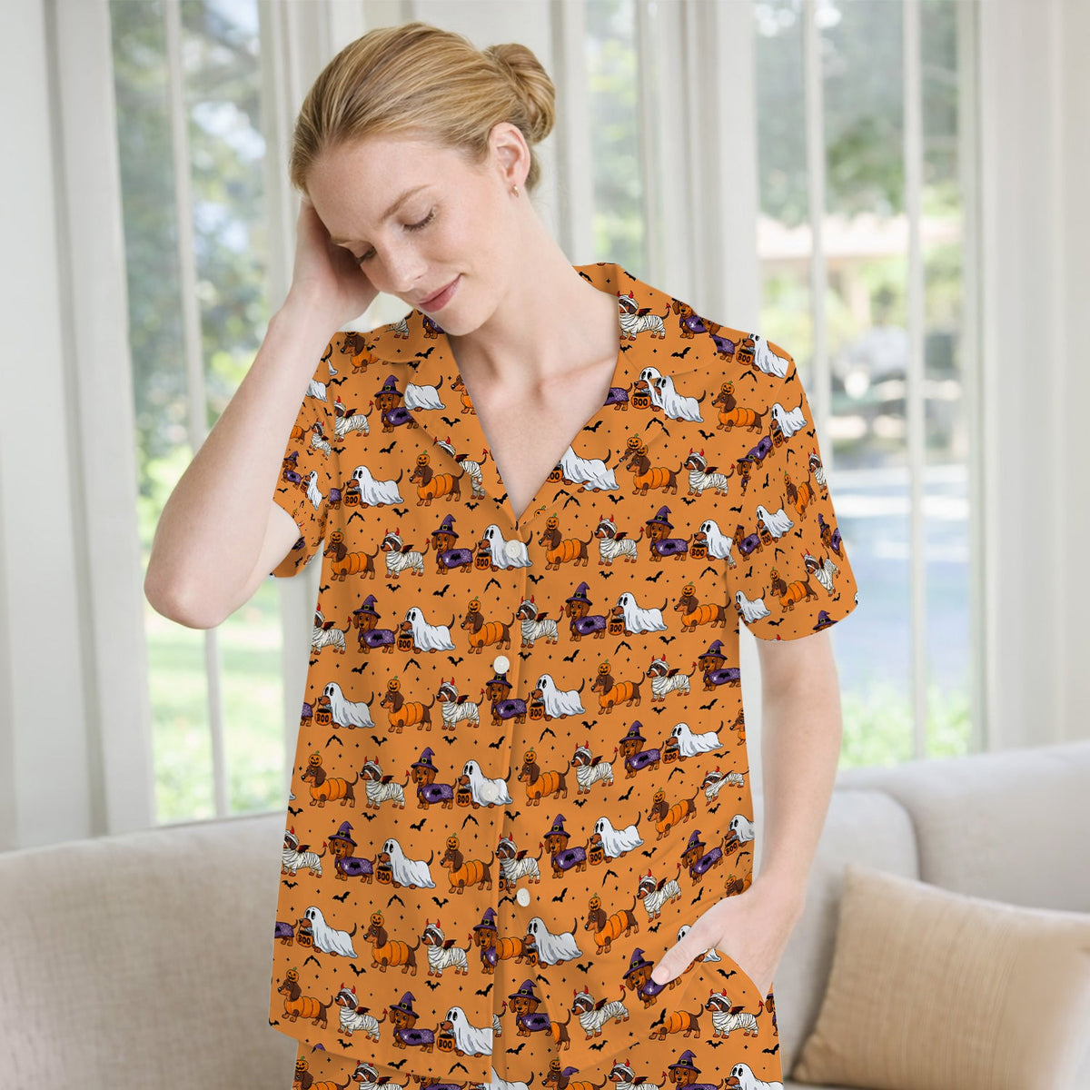 Dachshund with Bat Pajama Set - Halloween Gift For Nurse