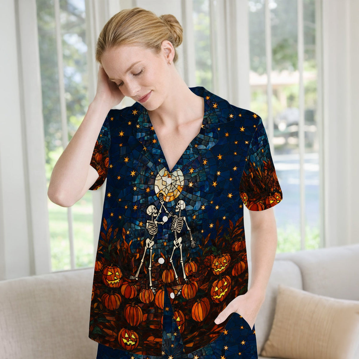 Skeleton Pumpkin Patch Pajama Set - Halloween Gift For Nurse