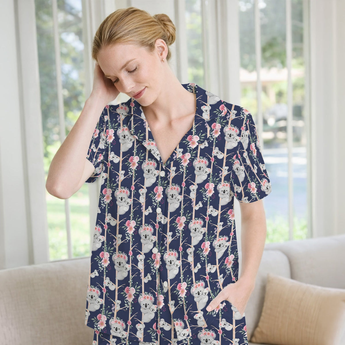 Koala Climbing Tree Blossom Pajama Set