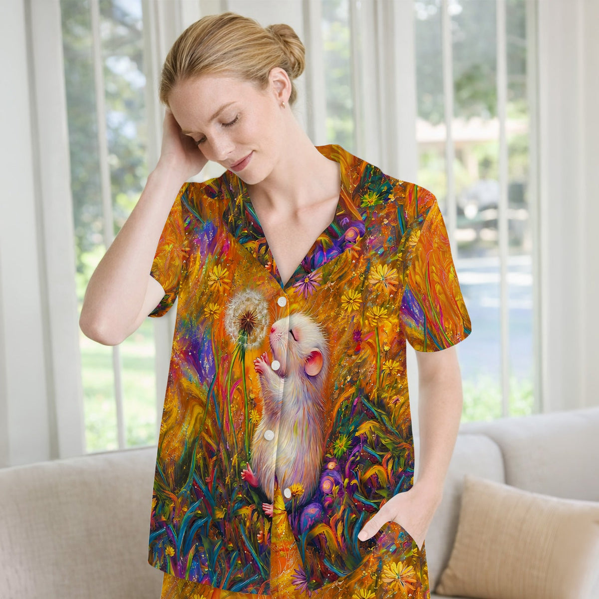 Whimsical Mouse Dandelion Nurse Pajama Set