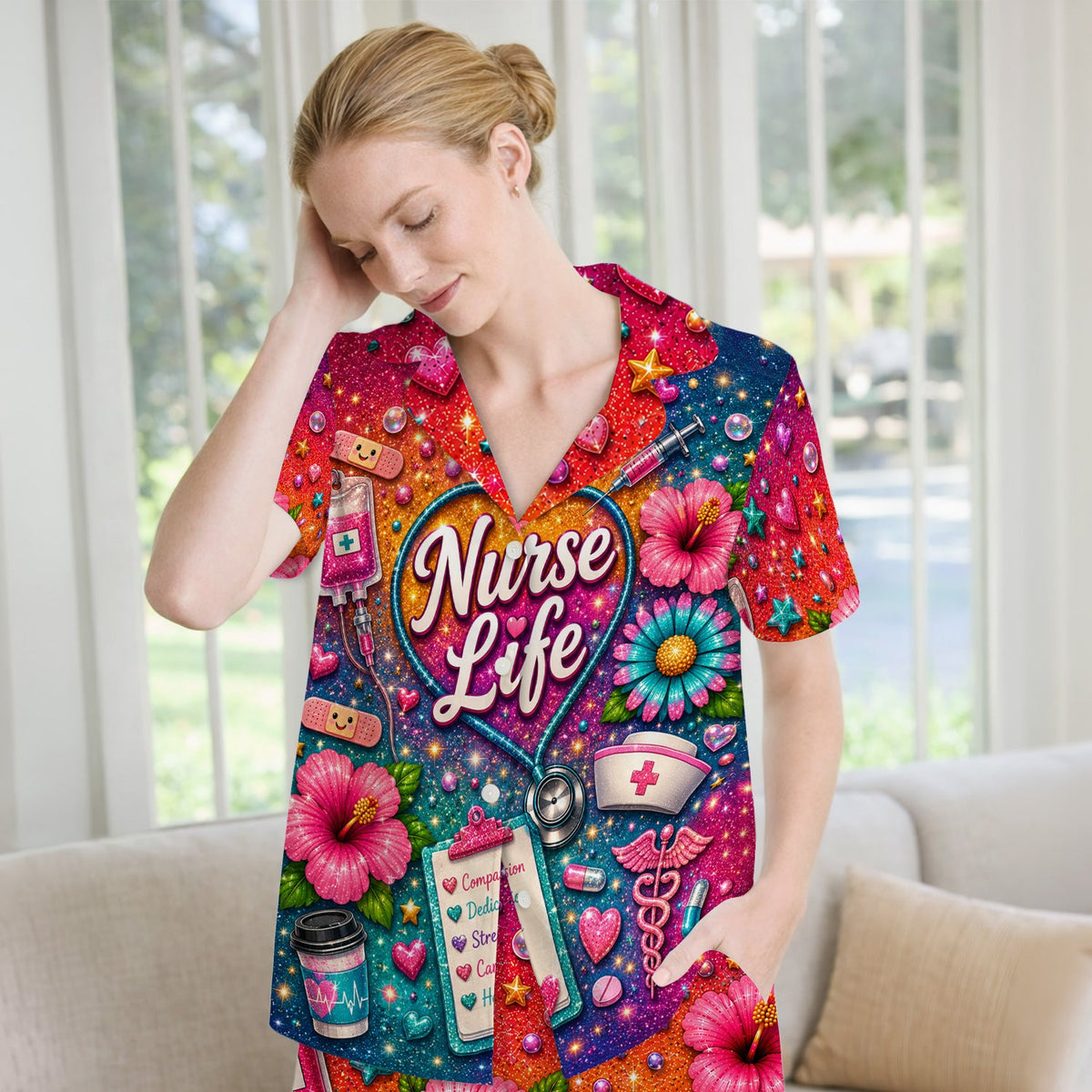 Colorful Nurse Life Heart Pajama Set