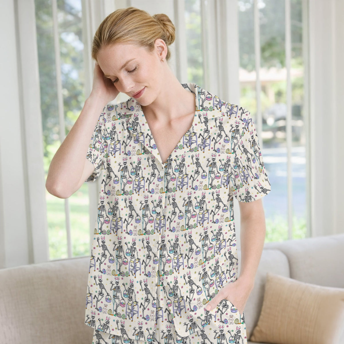 Fun Skeleton Bunny Pajama Set - Easter Gift For Nurse