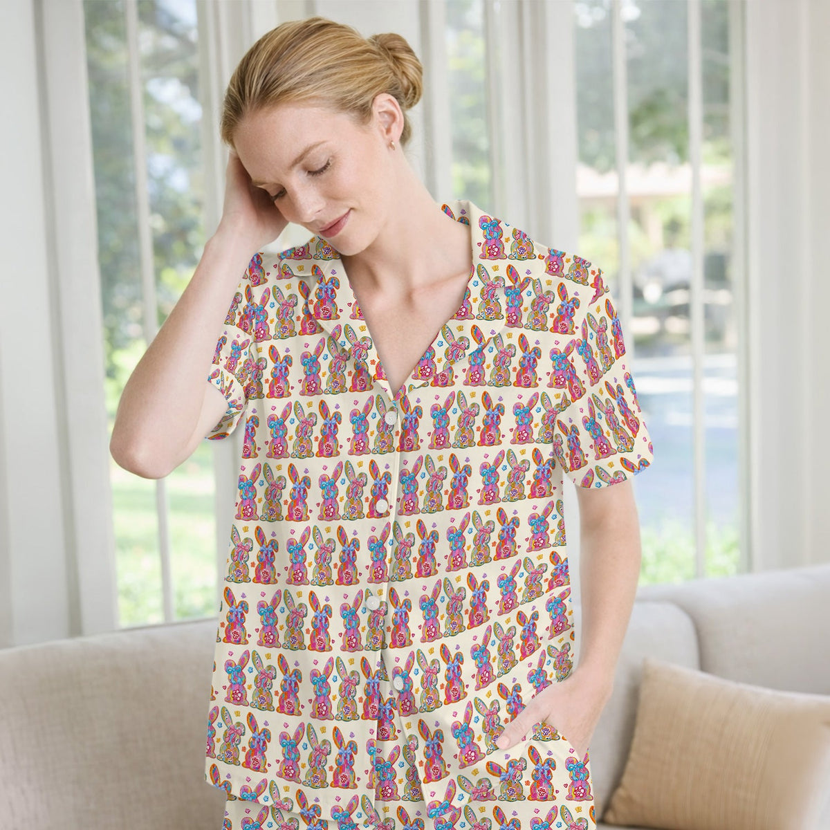 Pastel Bunny Floral Pajama Set