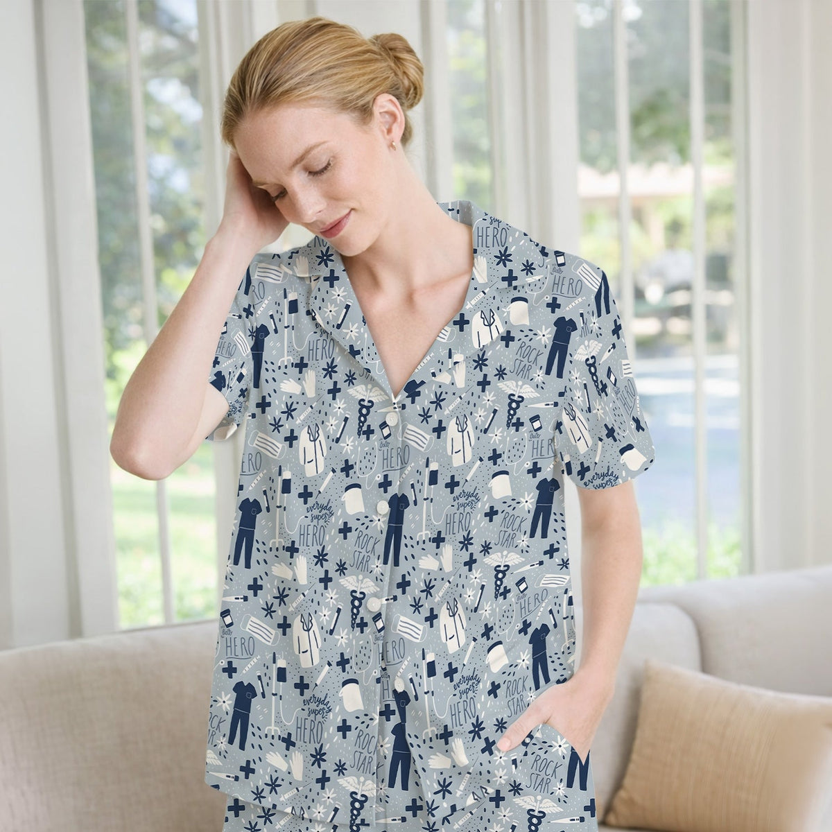 Nurse Quote Care Message Grey Teal Pajama Set