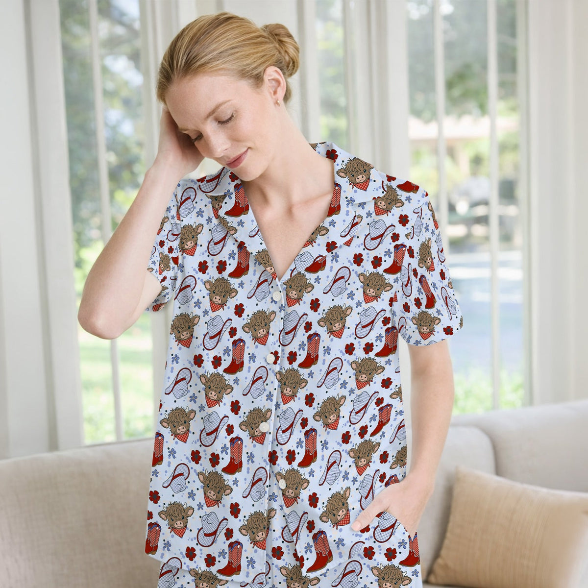 Highland Cow Cowboy Boots Pajama Set