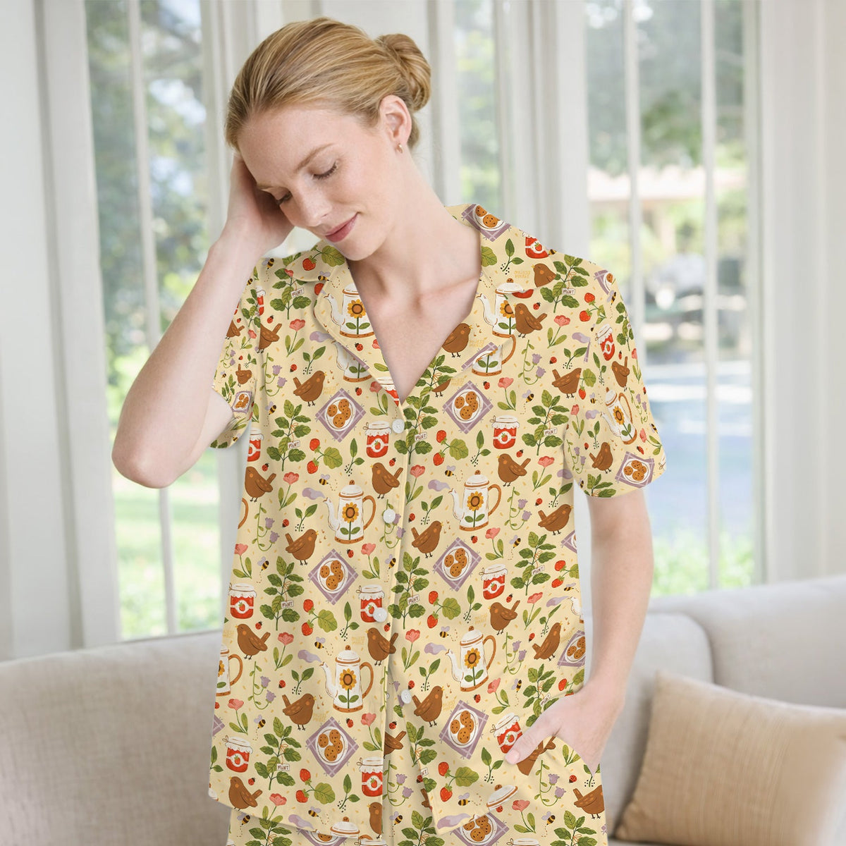 Garden Tea Bird Strawberry Pajama Set