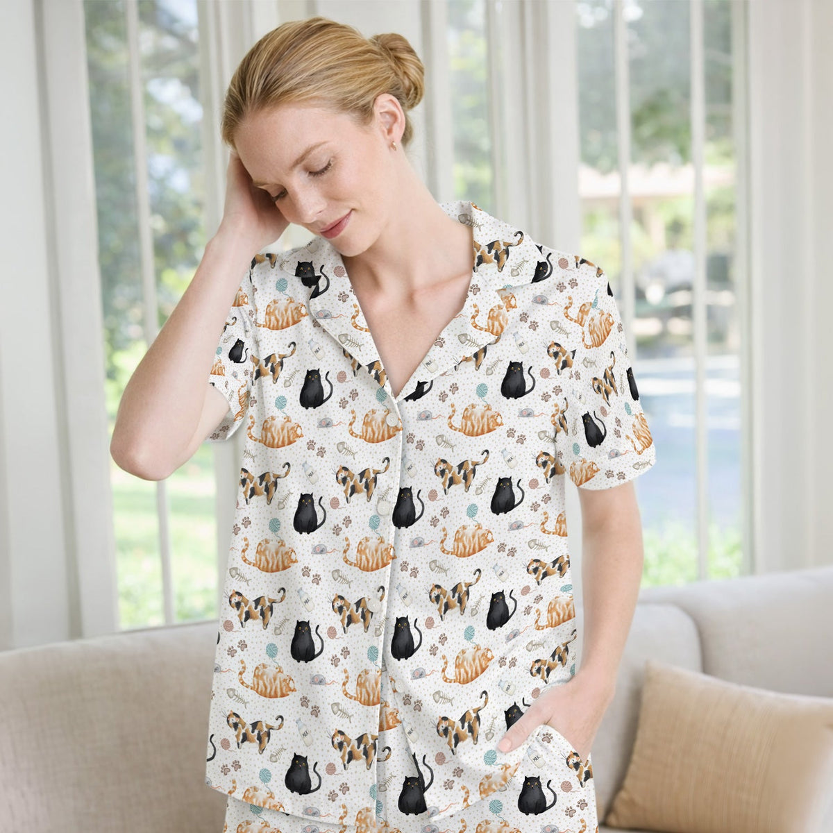 Cat Yarn Paw Nurse Pajama Set
