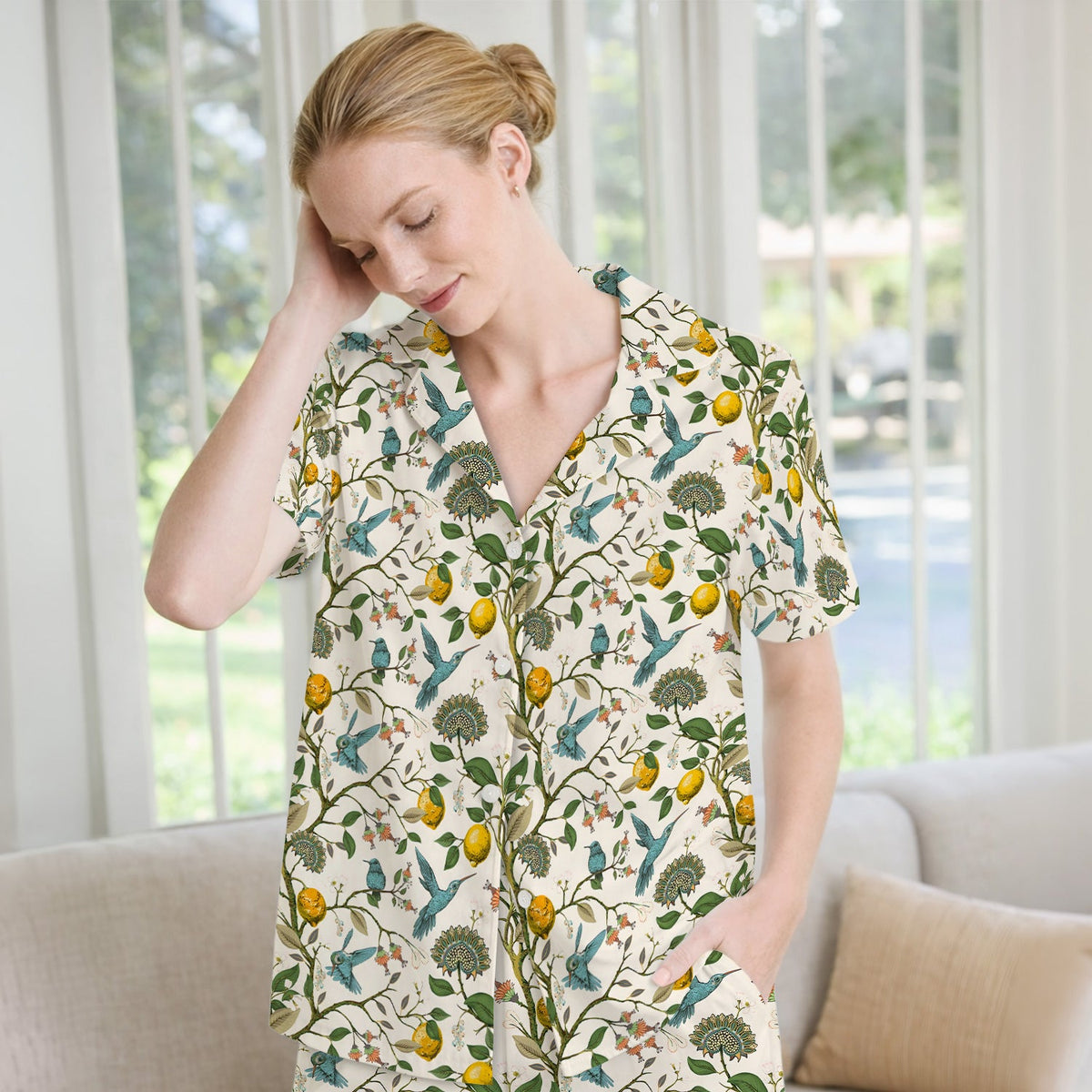 Hummingbird Lemon Floral Pajama Set