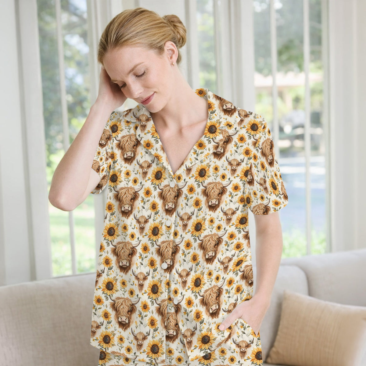 Highland Cow Sunflower Pajama Set For Nurse