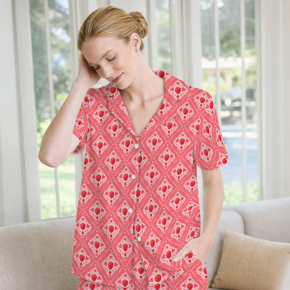 Raspberry Heart Diamond Nurse Pajama Set