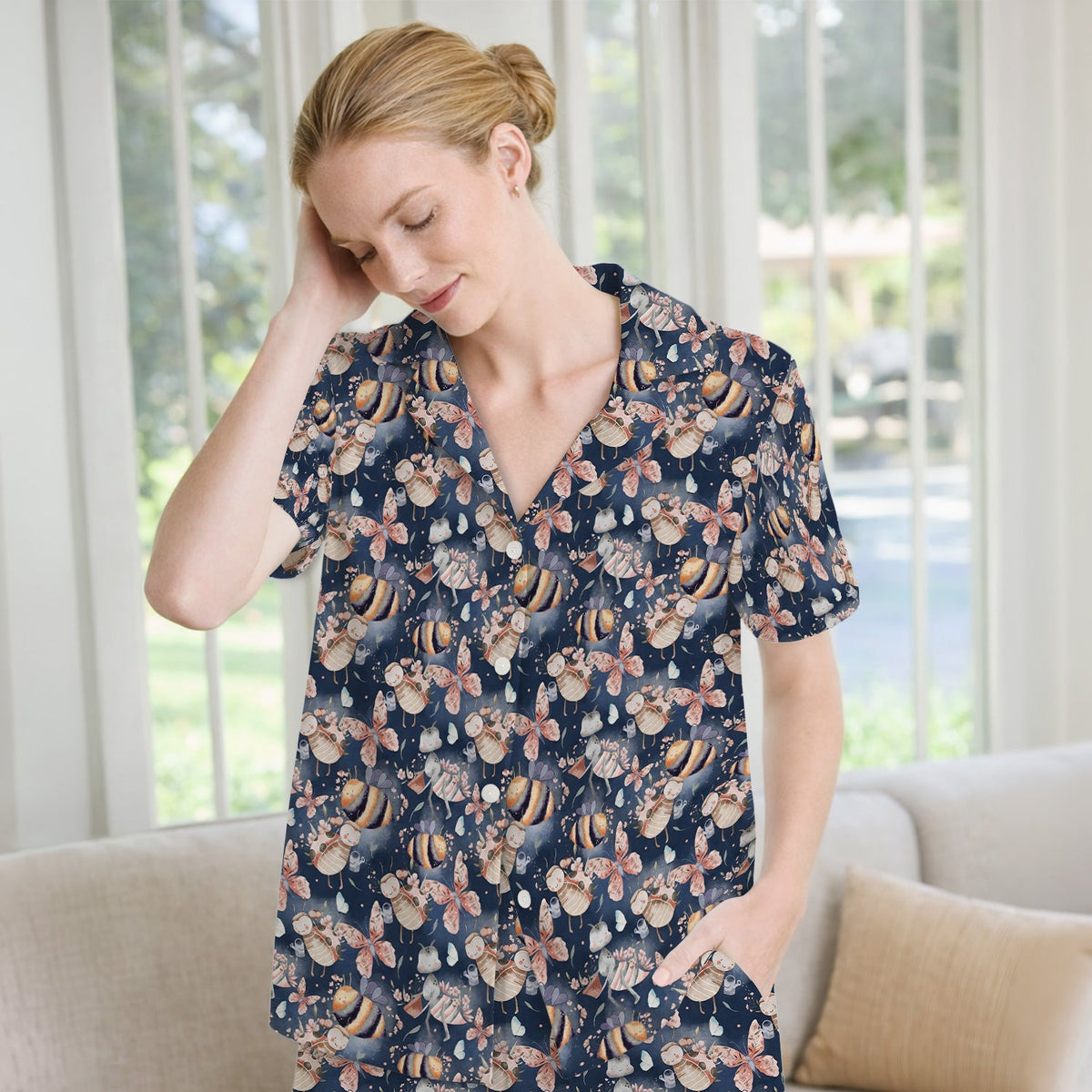 Whimsical Bee Fairy Garden Nurse Pajama Set