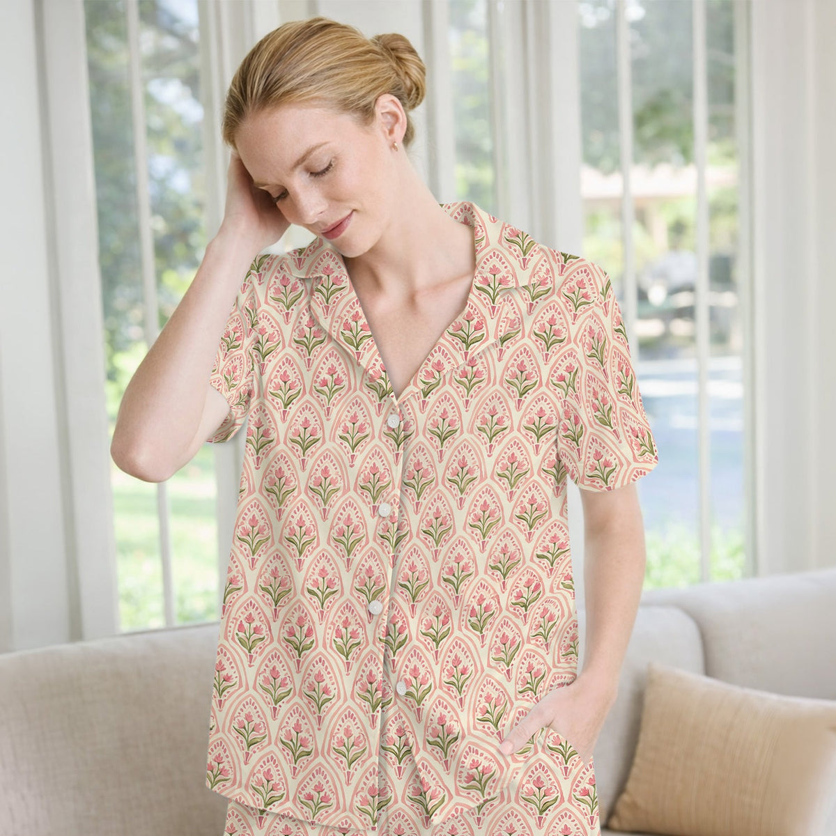 Pink Tulip Floral Arch Pajama Set