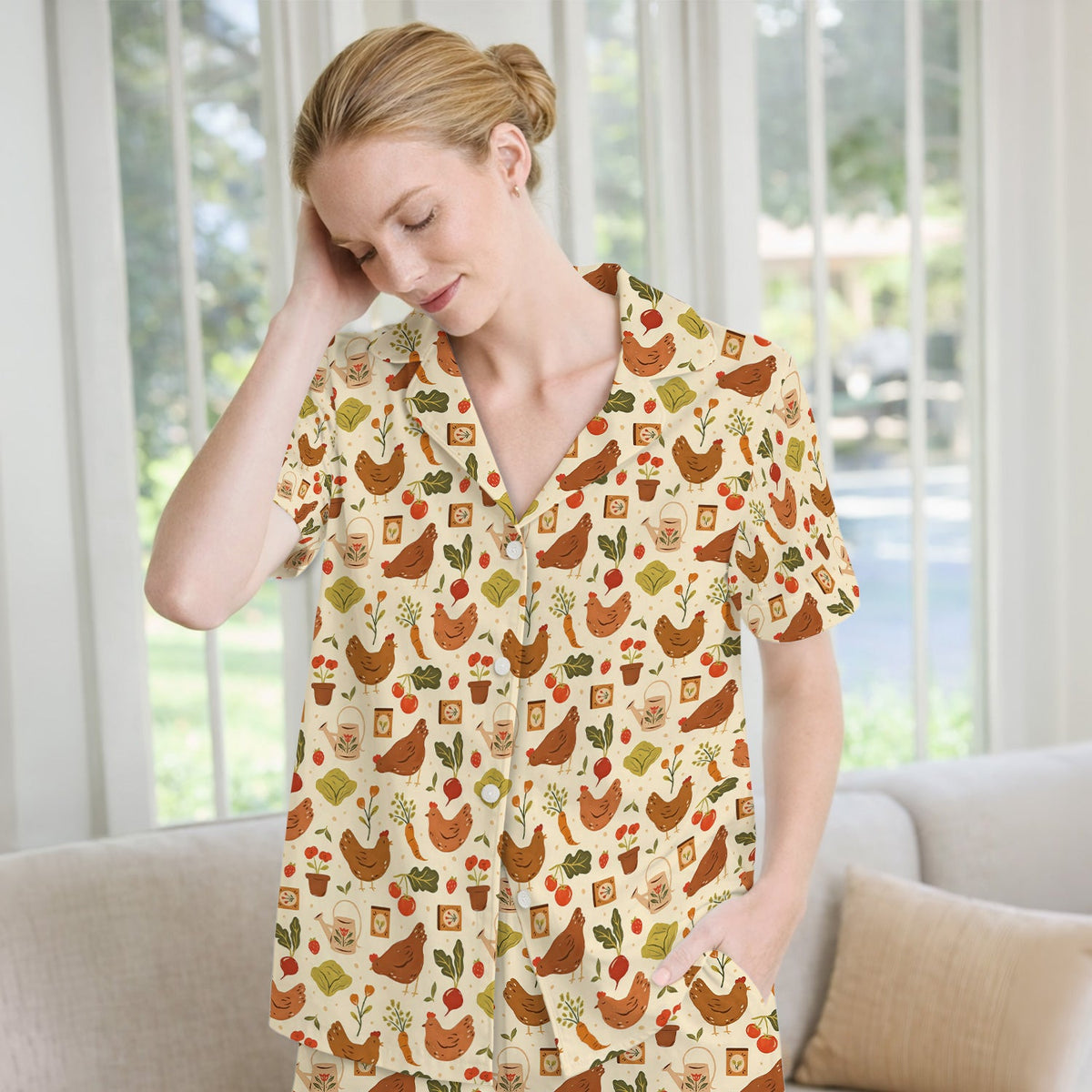 Rustic Farm Chicken Vegetable Pajama Set