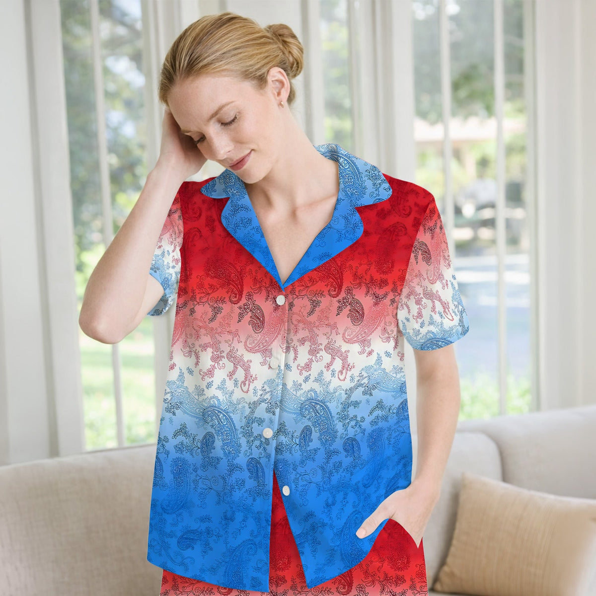 Red Blue Paisley Ombre Pajama Set