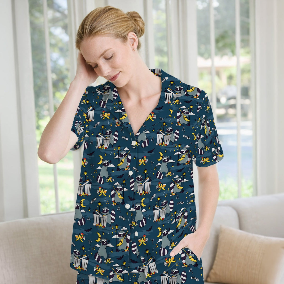 Raccoon Night Trash Banana Peel Pajama Set