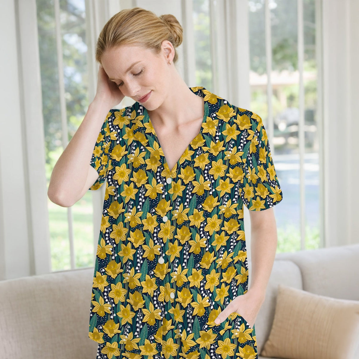 Yellow Daffodil Lily Valley Pajama Set