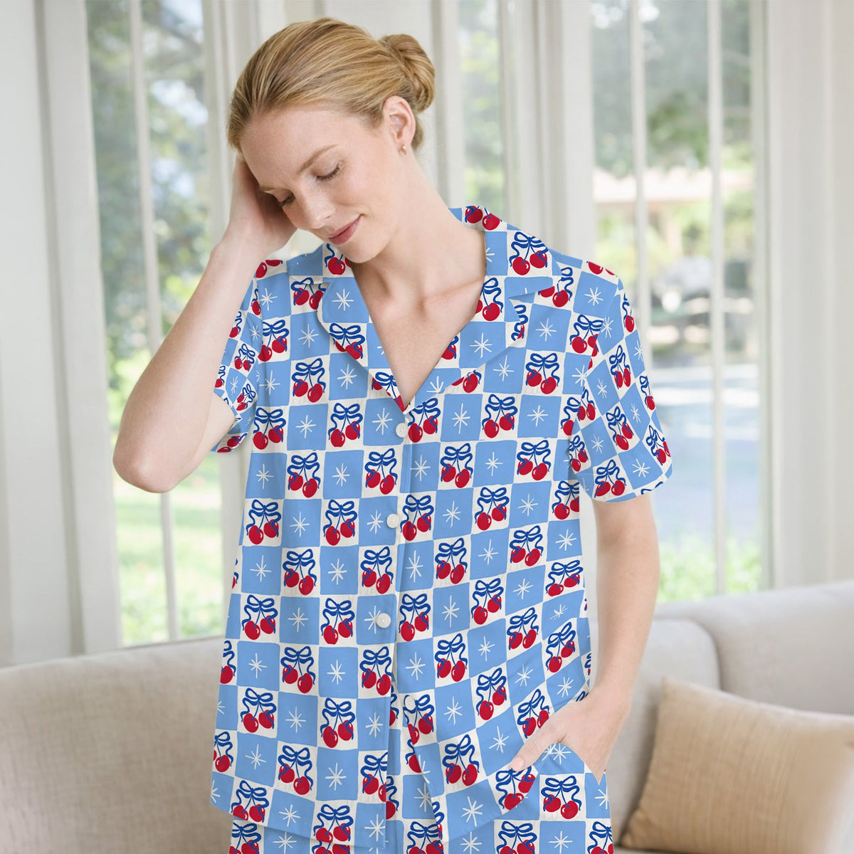 Cherry Bow Gingham Nurse Pajama Set