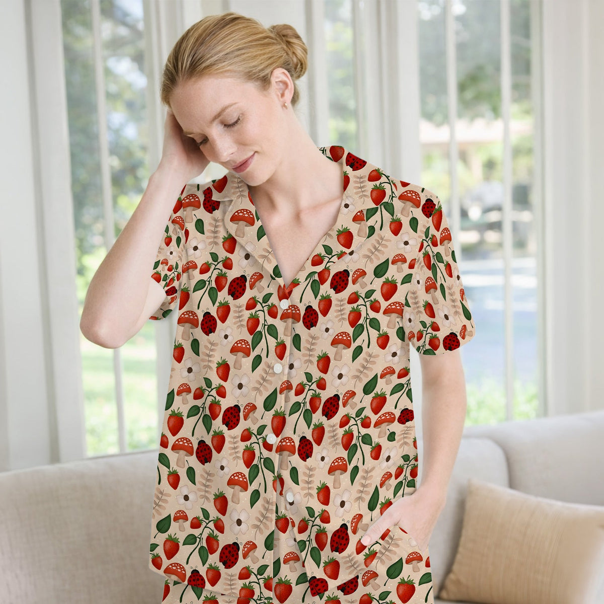 Strawberry Ladybug Mushroom Floral Pajama Set