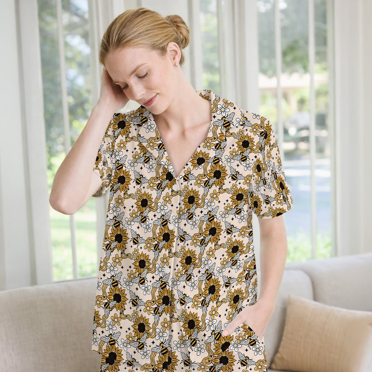 Sunflower Honey Bee Floral Pajama Set