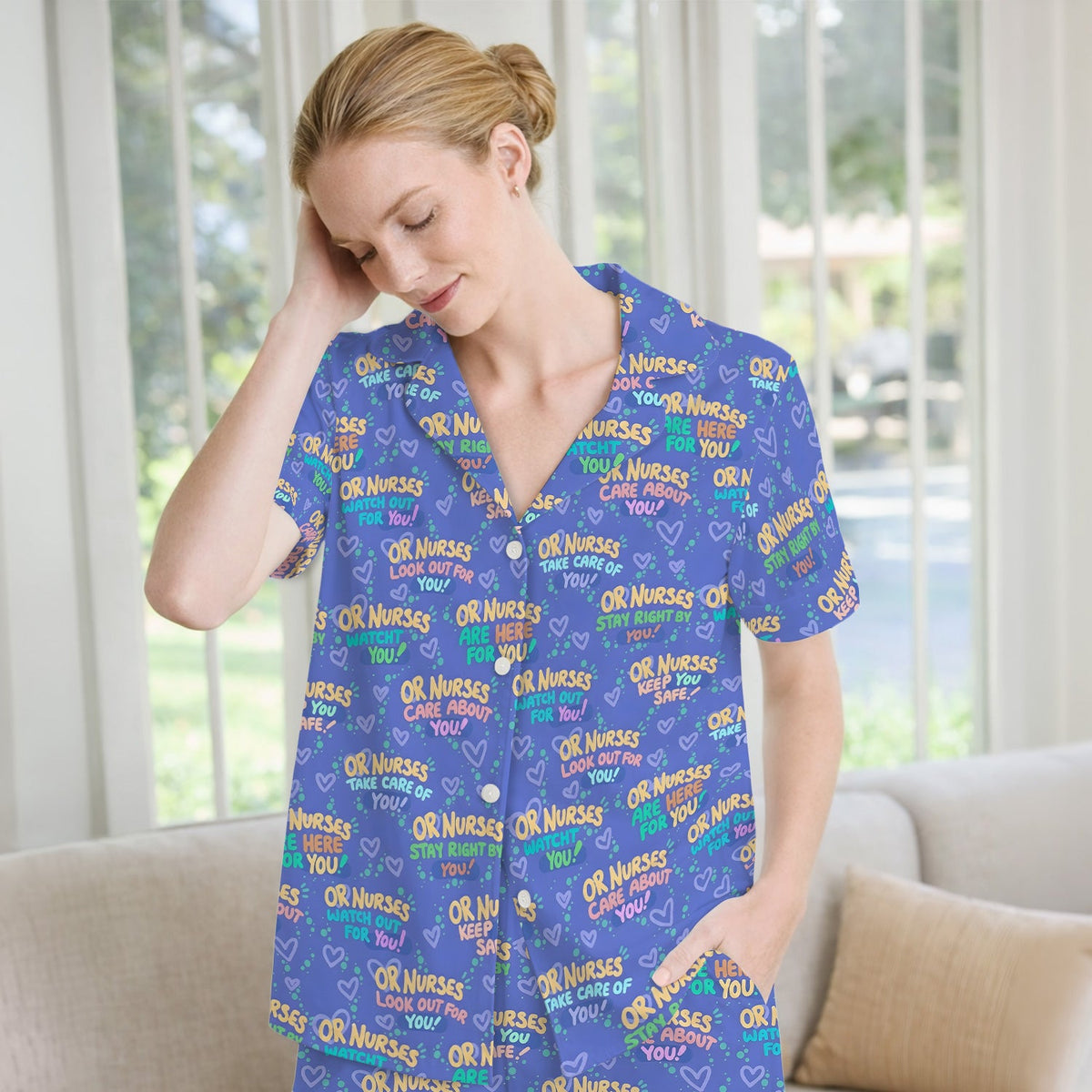Nurse Quote Care Message Blue Purple Pajama Set