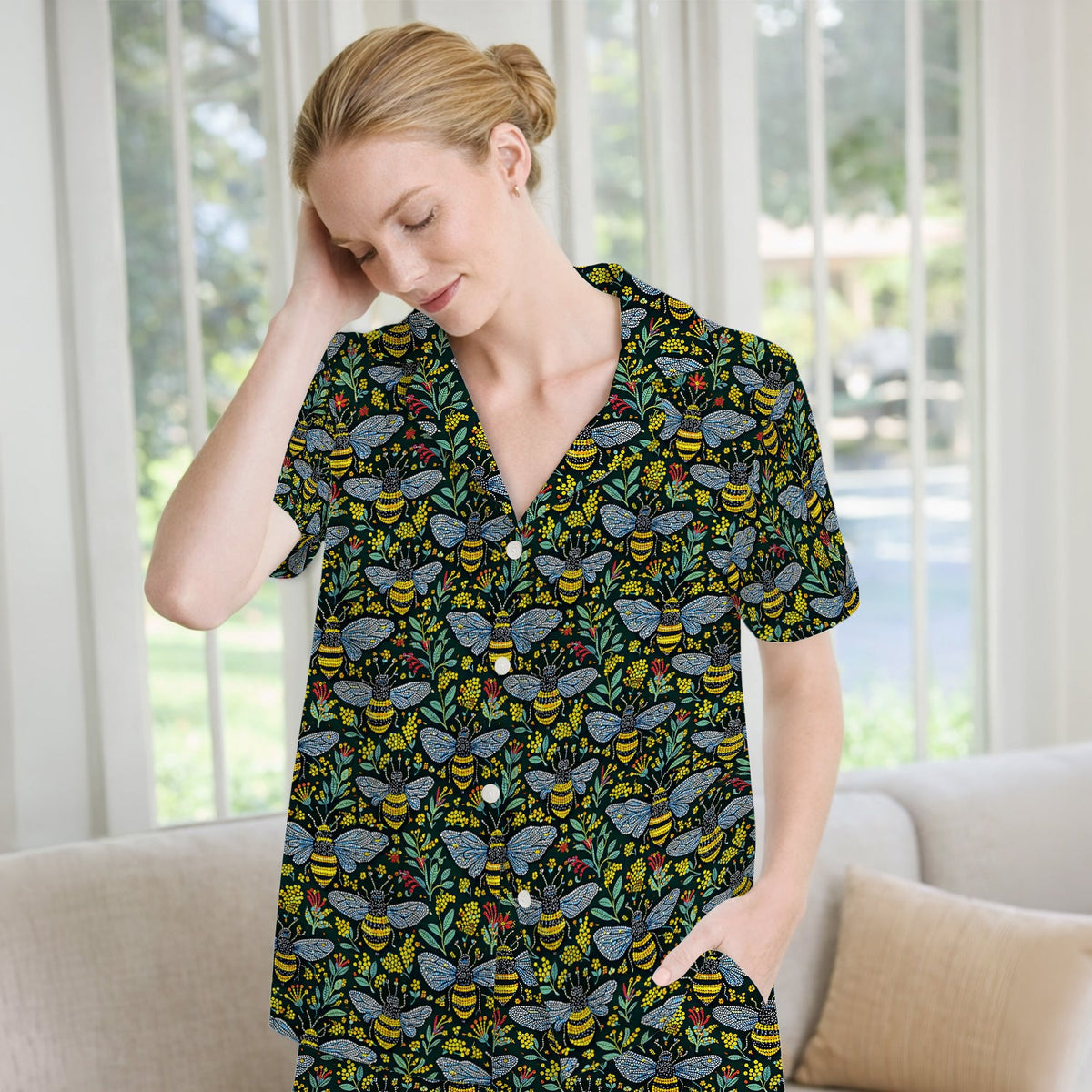 Honey Bee Wildflower Garden Pajama Set For Nurse