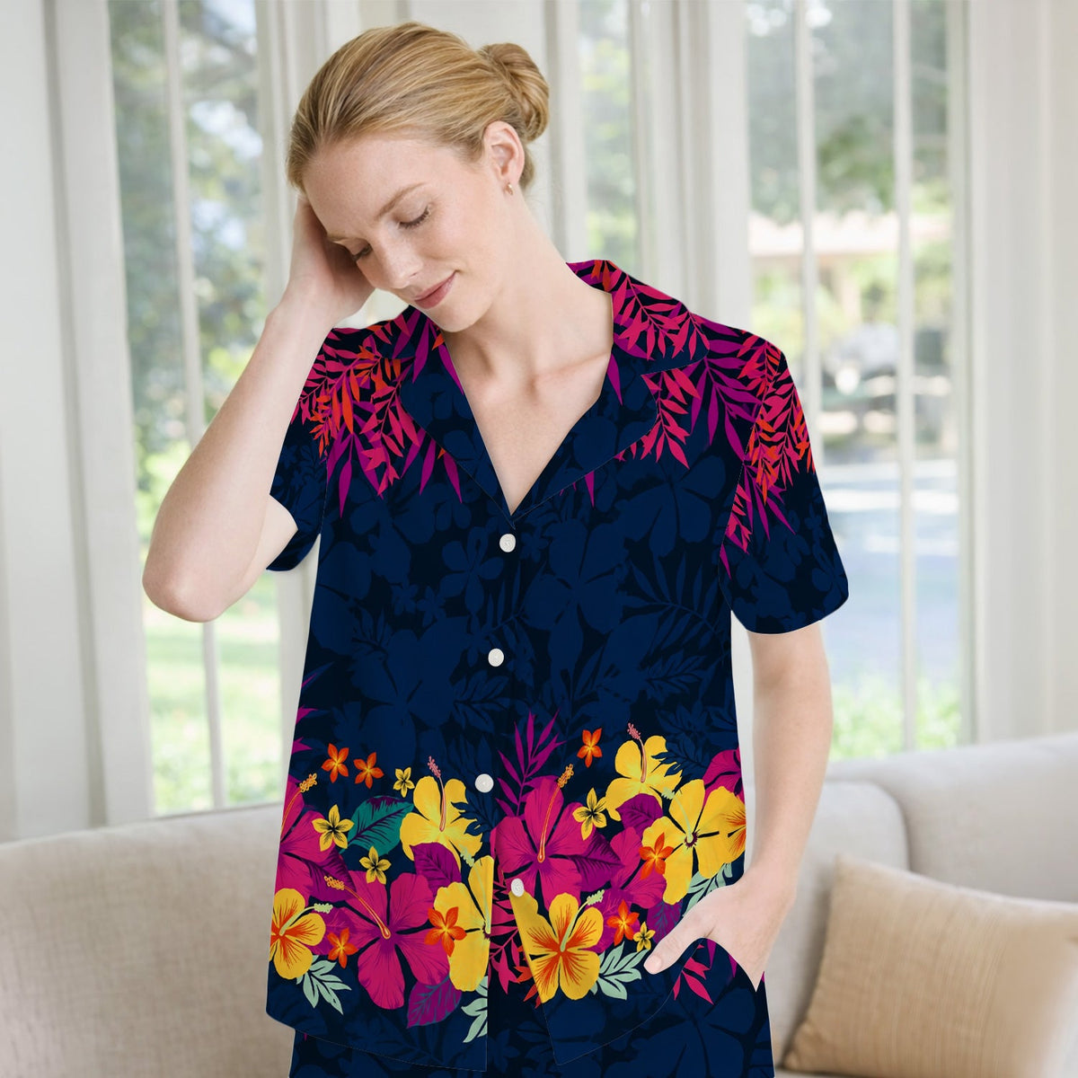 Tropical Hibiscus Palm Leaf Pajama Set