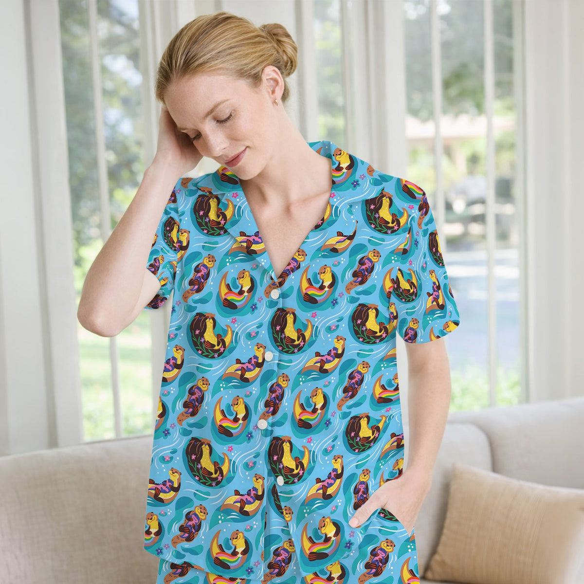 Otter Floating River Rainbow Nurse Pajama Set