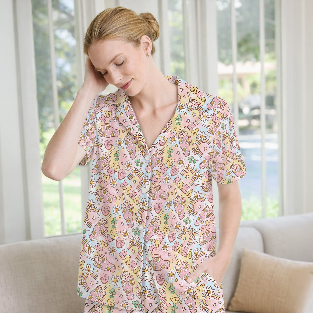 Sweet Nurse Mama Daisy Rainbow Pajama Set