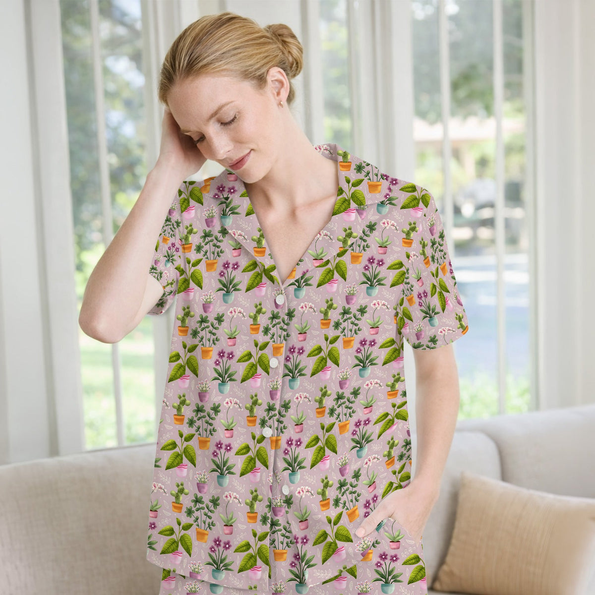 Potted Orchid Cactus Pajama Set