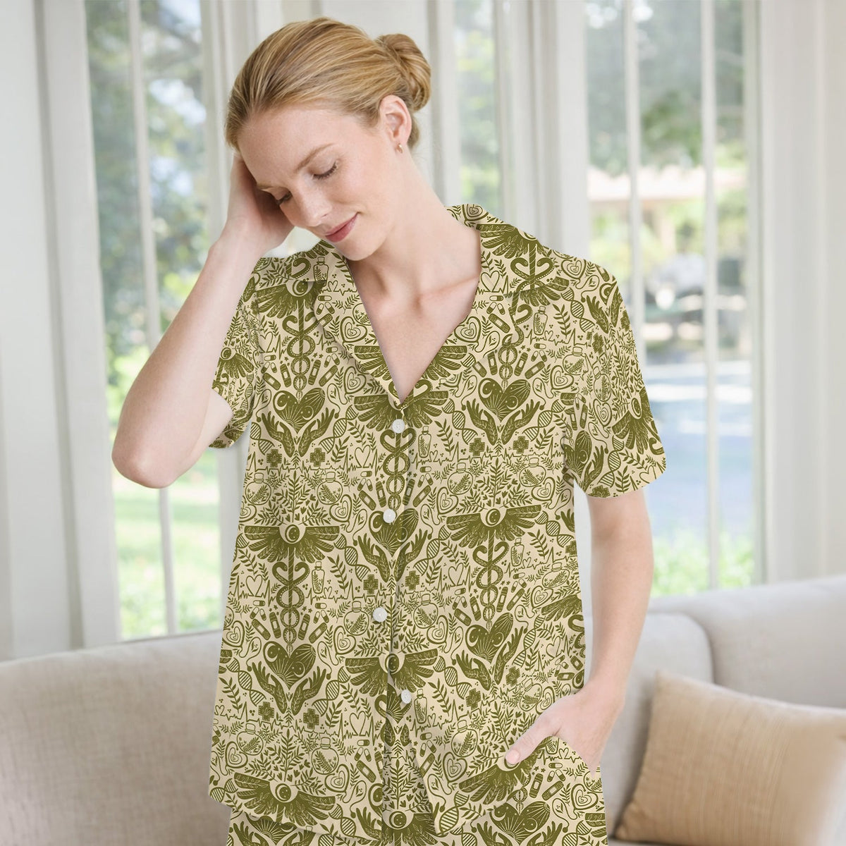 Botanical Caduceus Heart Nurse Pajama Set