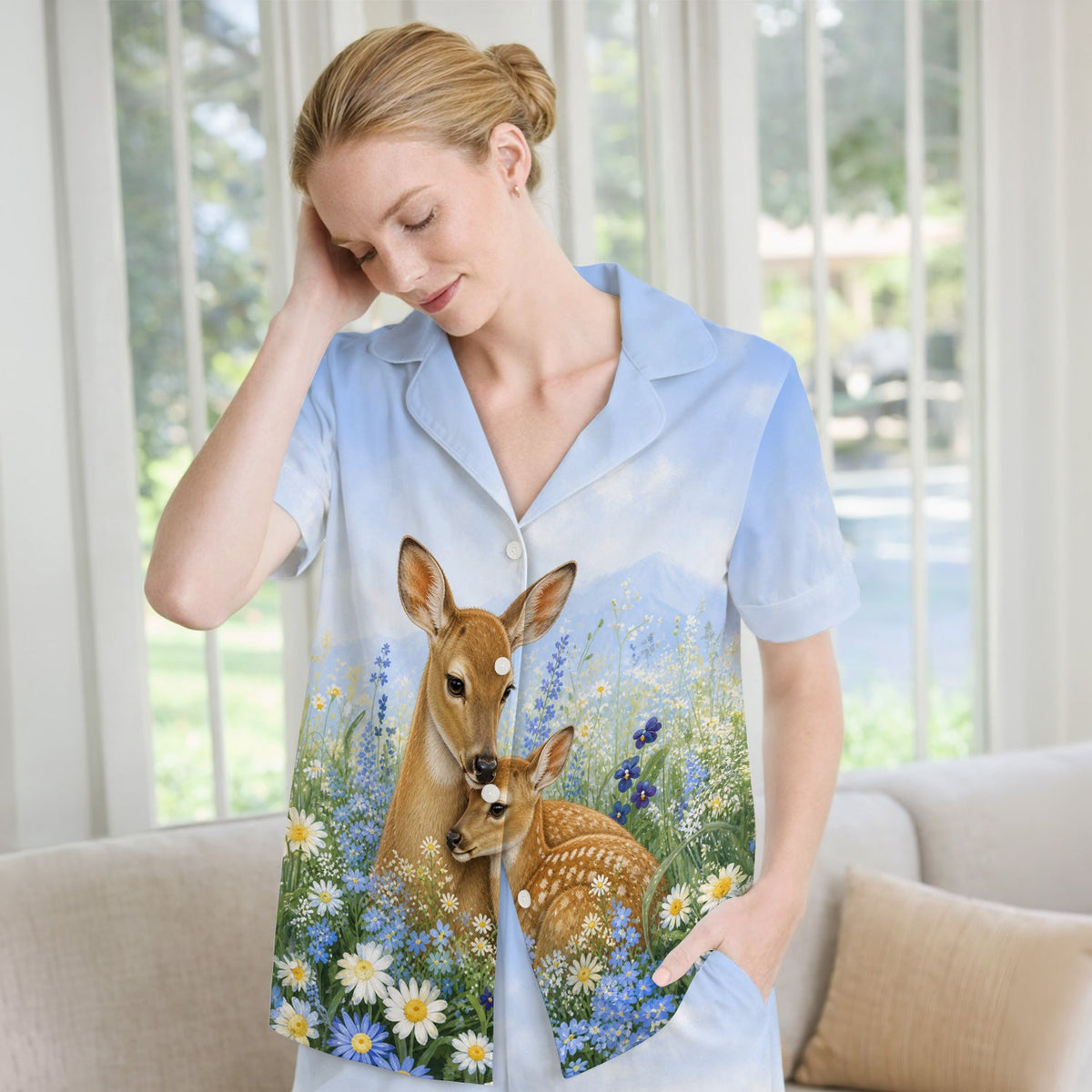 Deer Mother Baby Meadow Nurse Pajama Set