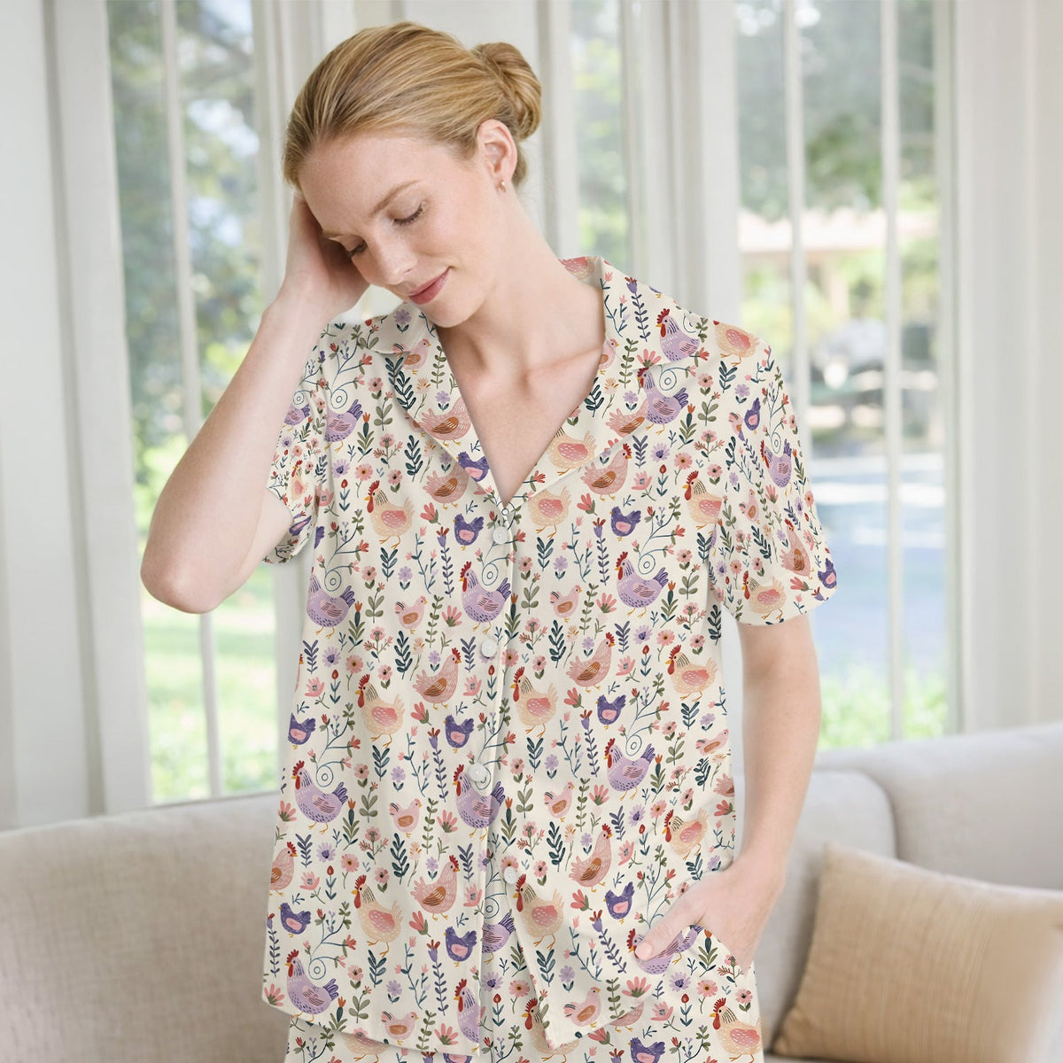 Farm Chicken Floral Garden Pajama Set