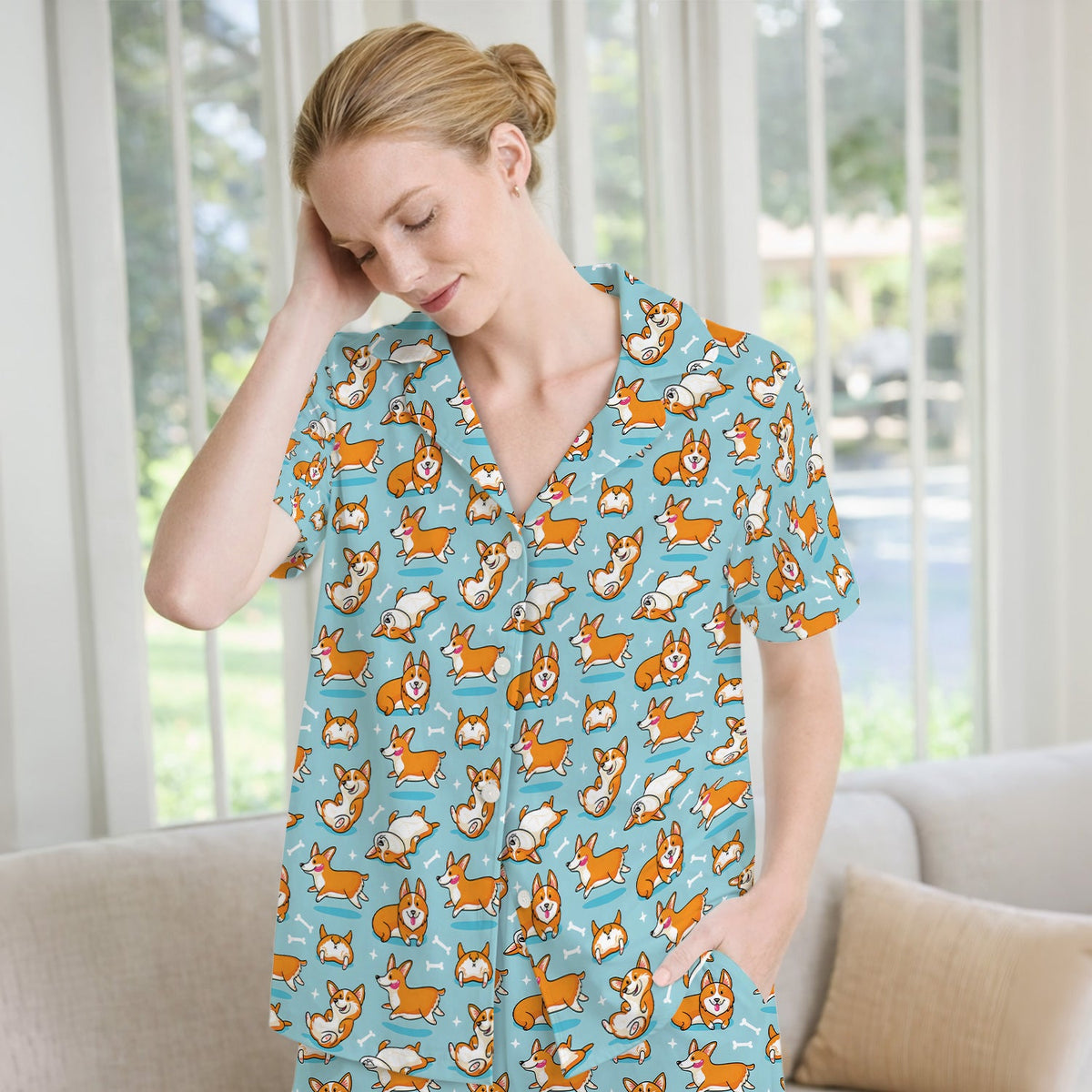 Corgi Dog Rolling Bone Pajama Set