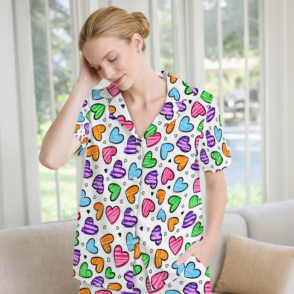 Colorful Doodle Heart Pajama Set