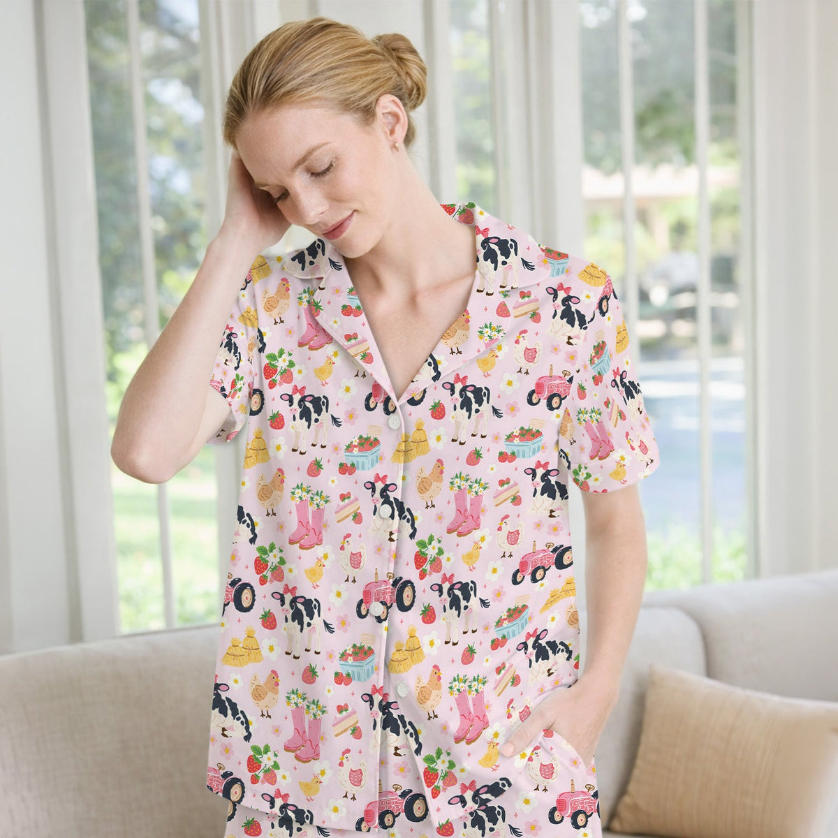 Farm Animals Strawberry Garden Pajama Set