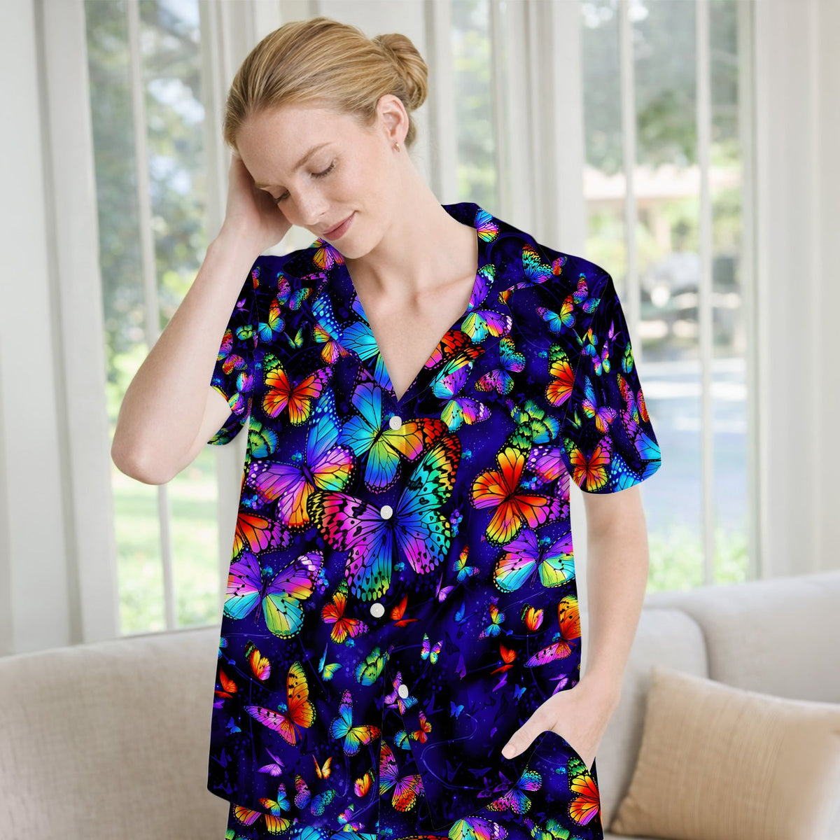 Vibrant Rainbow Butterfly Galaxy Pajama Set